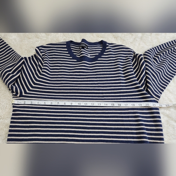 J.Crew Mercantile Mens Pique Striped Crewneck Sweater 100% Cotton Blue/Cream LG - Picture 7 of 11